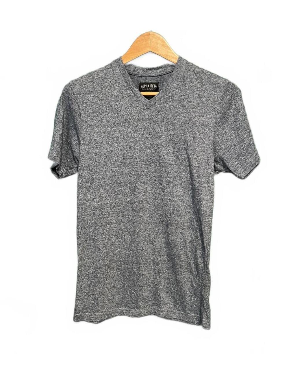 Alpha Beta Men’s Gray Marled V-Neck T-Shirt - Essential Minimalist Basics Size S